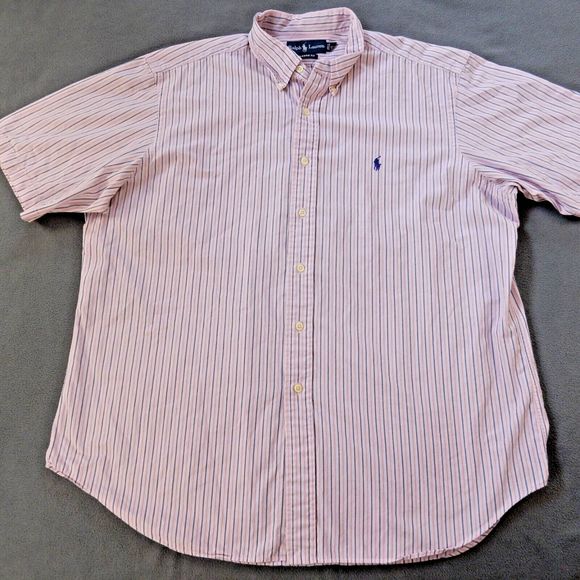 Ralph Lauren Other - Ralph Lauren Mens Shirt XL Pink Stripe Classic Fit Cotton Embroidered Pony Logo
